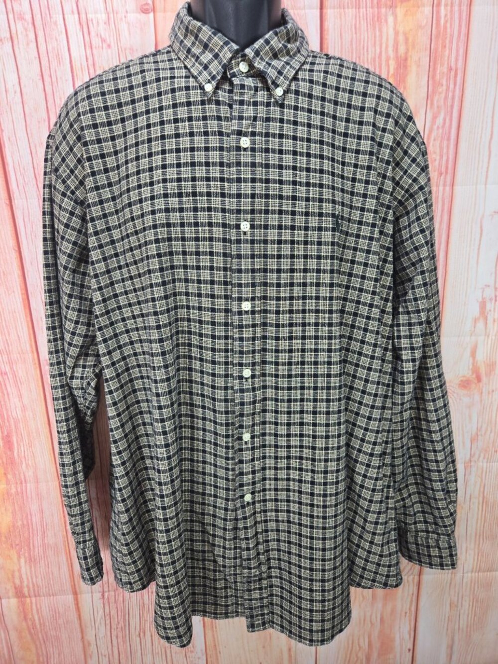 Ralph Lauren Blake Mens Plaid Button-Down Shirt XL 100% Cotton Long Sleeve
